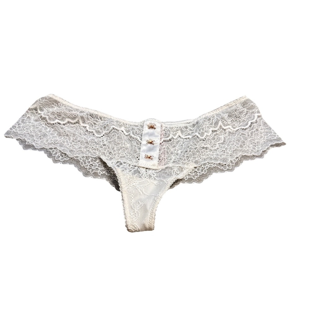 Victoria's Secret Dream Angel Womens Sz Small White Wide Side Thong Panty